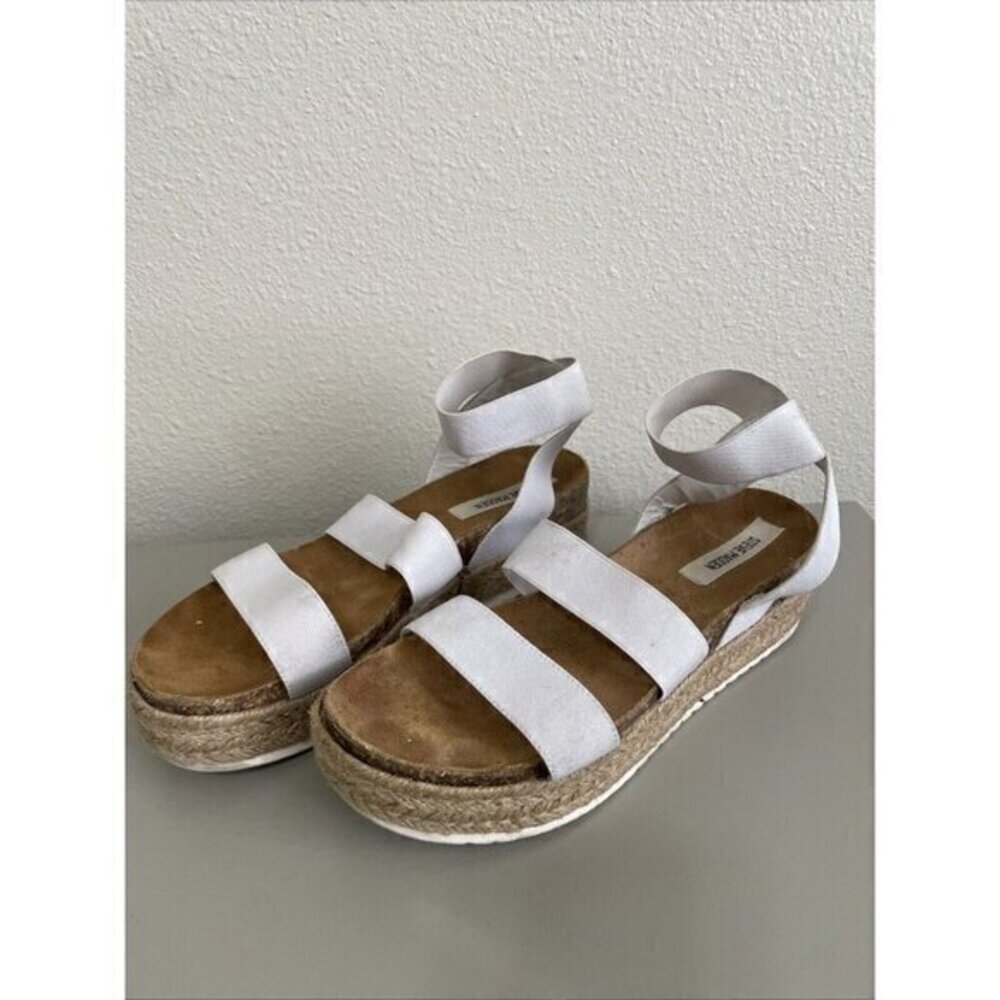 Steve Madden Kimmie Sandals Women 10‎ White Platform Espadrille Elastic Straps